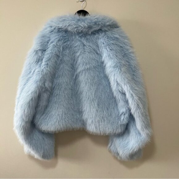 Free People Paris Cropped Faux Fur Jacket Size L in Ice Water - Picture 7 of 16